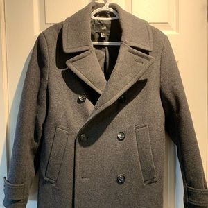 H&M WOOL/POLY PEACOAT - CHARCOAL GREY - 34R